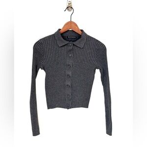 BRANDY MELVILLE Bridget Heather Grey Ribbed Collared Crop Cardigan